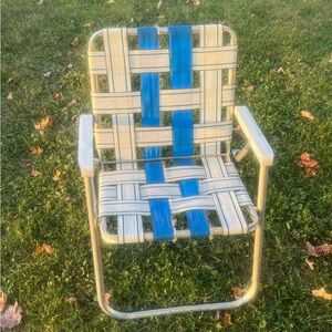Vintage Aluminum Lawn Chair W/ Webbing Patio Folding Furniture